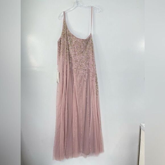 Mac Duggal 9224 Size 14 One Shoulder Embellished Trapeze A-Line Gown, Tan/Blush - Picture 2 of 10